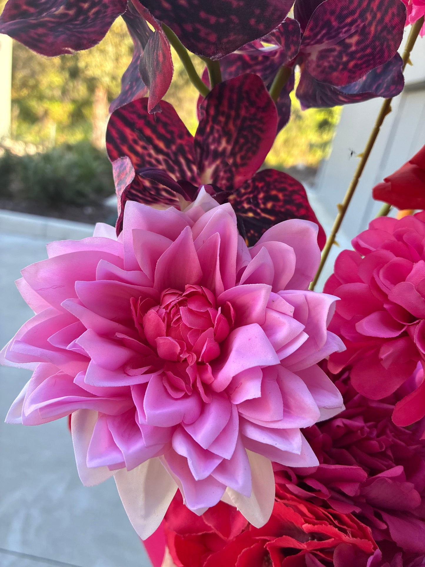 Hot Pink and Red Artificial Flower Arrangement