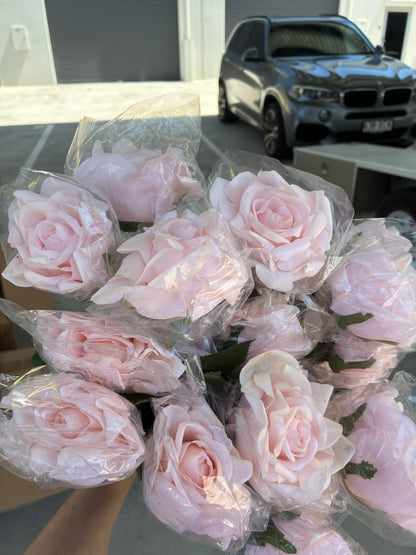 28x Artificial Real Touch Rose Soft Pink