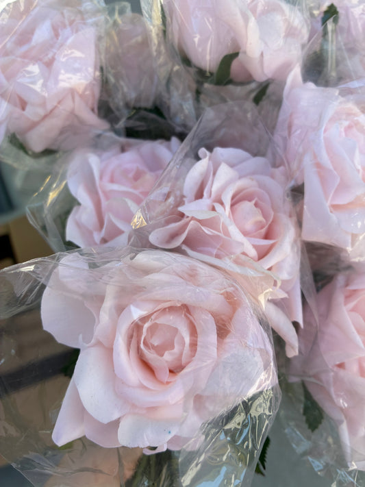 28x Artificial Real Touch Rose Soft Pink