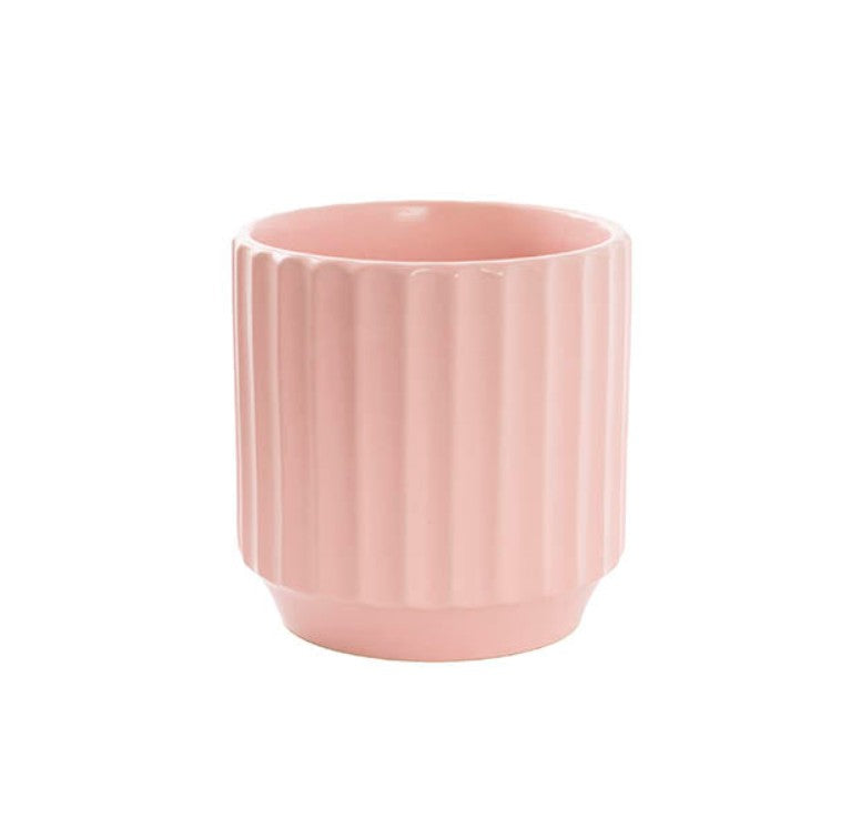 Ceramic Pot Ribbed Blush Peachy Pink
