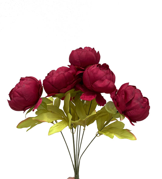 Bouquet de pivoines artificielles rouge foncé