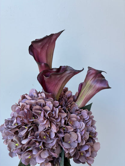 Artificial Hydrangea Bunch Dark Mocha Mauve Brown