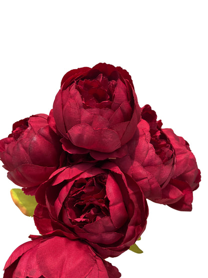 Bouquet de pivoines artificielles rouge foncé